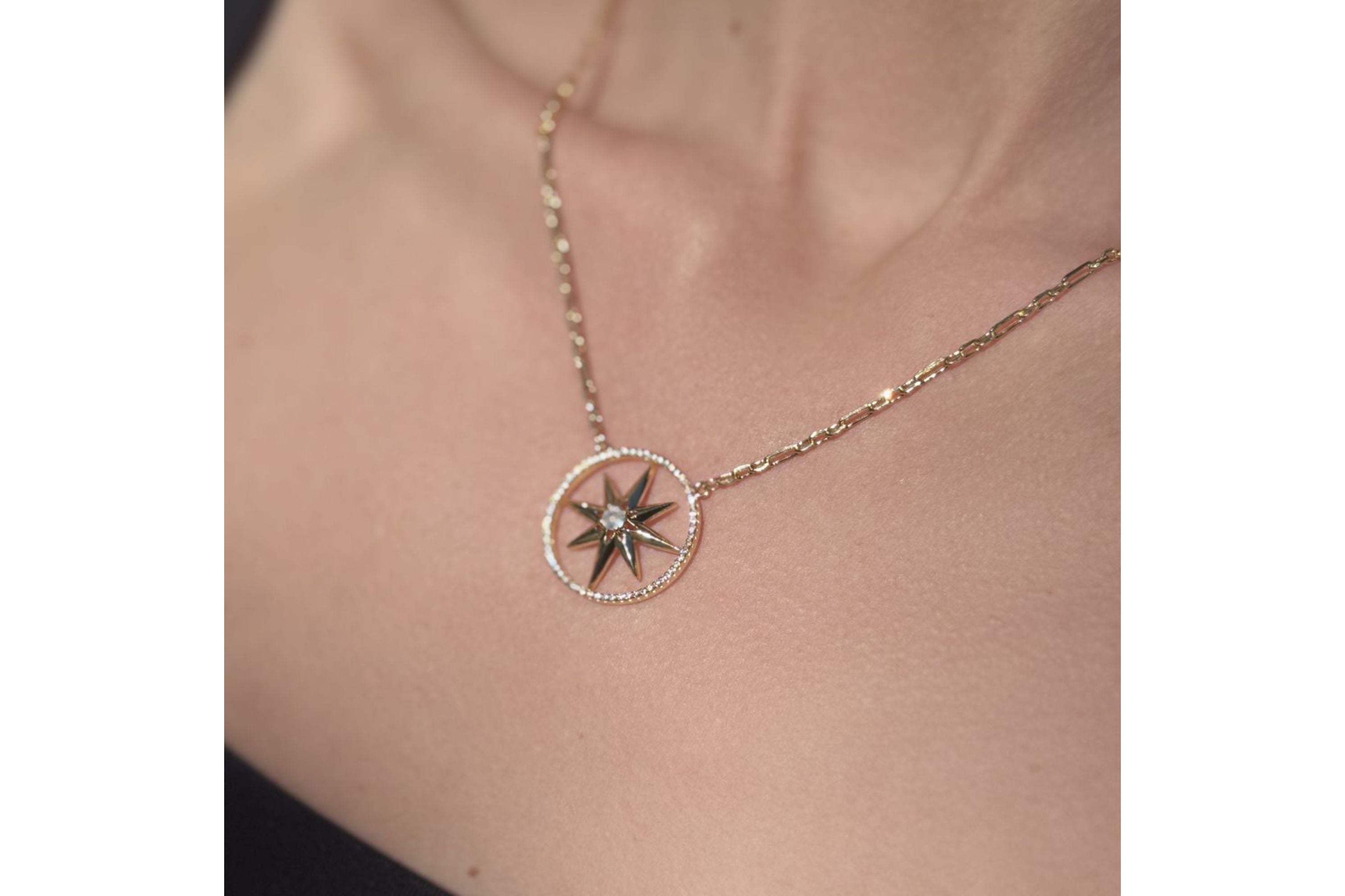 14k Gold Plated Pave Starburst Necklace