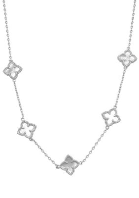 Adornia Silver Plated White Mother of Pearl Floral Station Necklace