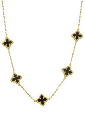 Adornia 14k Gold Plated Black Floral Station Necklace, Blue