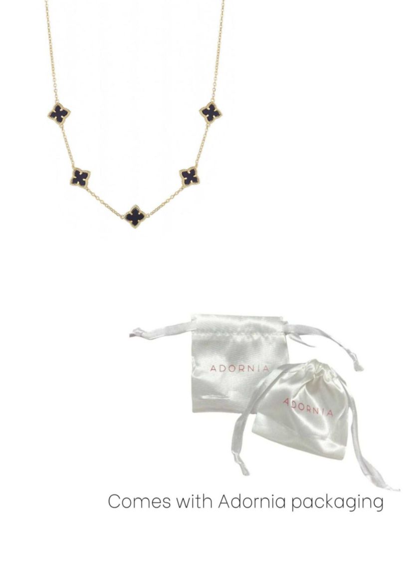 14k Gold Plated Black Floral Station Necklace