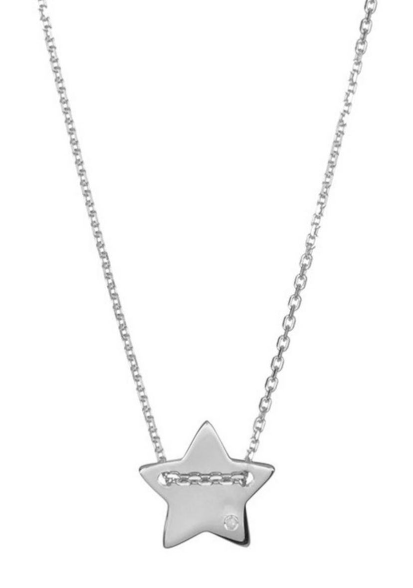 Silver Plated Diamond Star Charm Necklace
