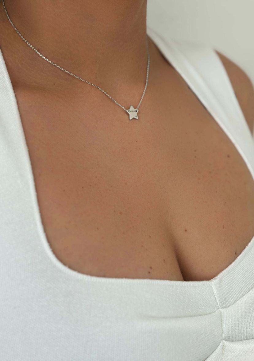 Silver Plated Diamond Star Charm Necklace