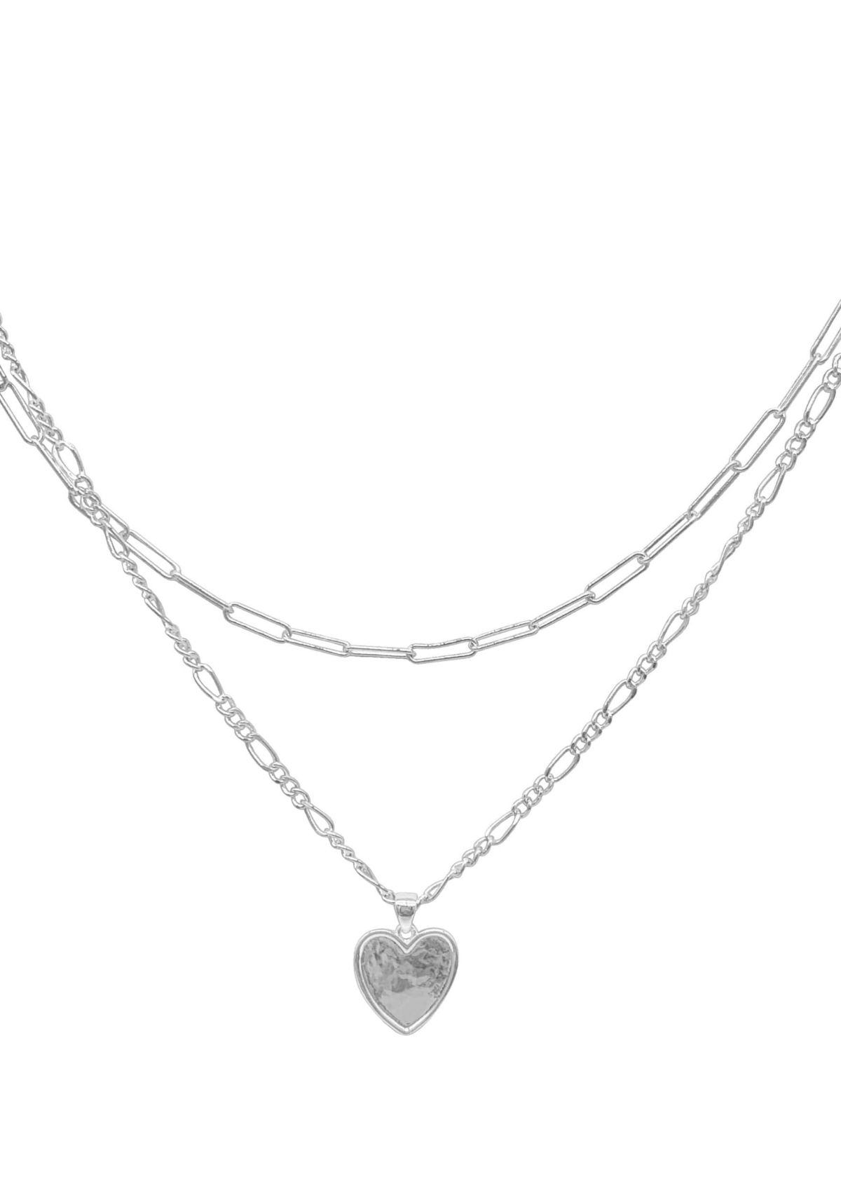 Silver Plated Paper Clip and Figaro Heart Chain Set