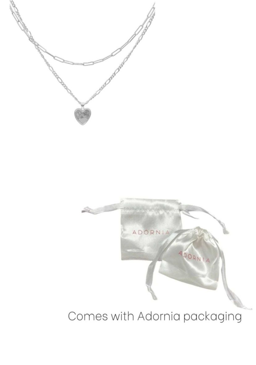 Silver Plated Paper Clip and Figaro Heart Chain Set