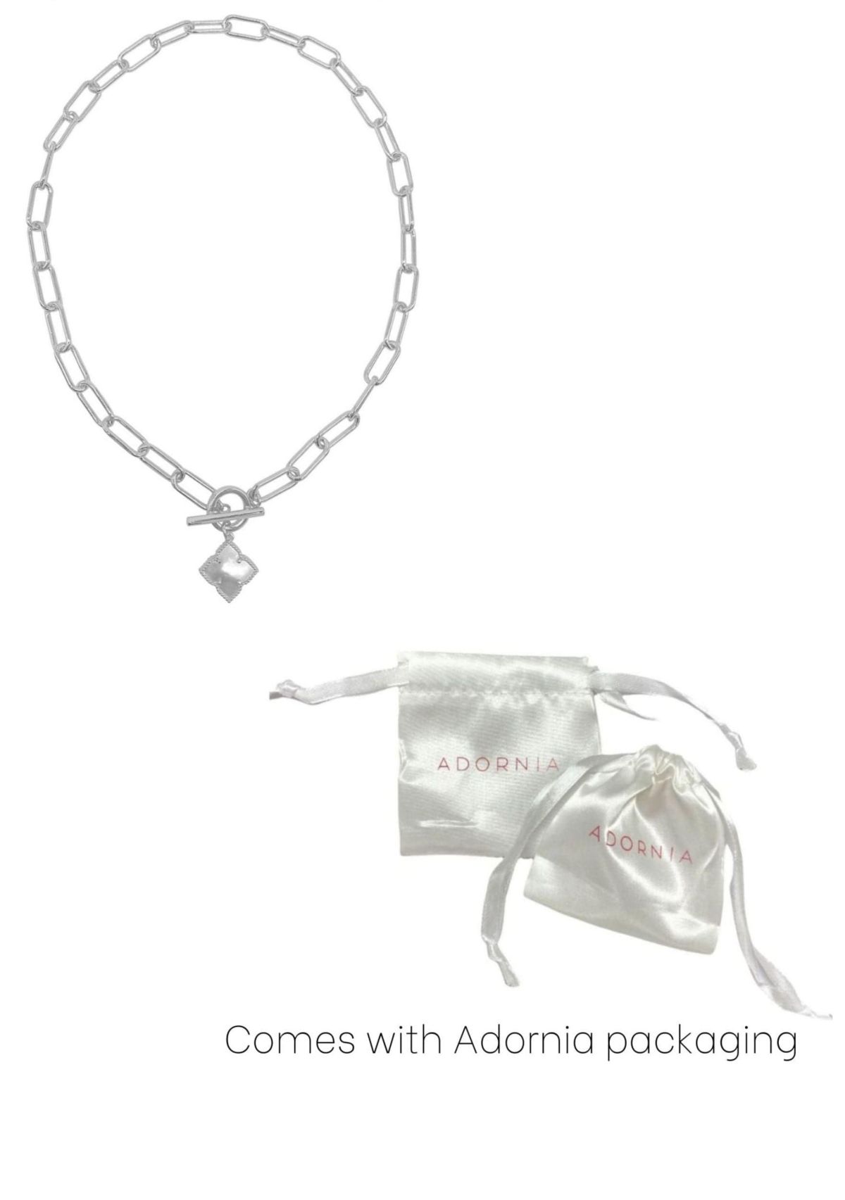 Silver Plated Flower White Mother of Pearl Paper Clip Chain Toggle Necklace