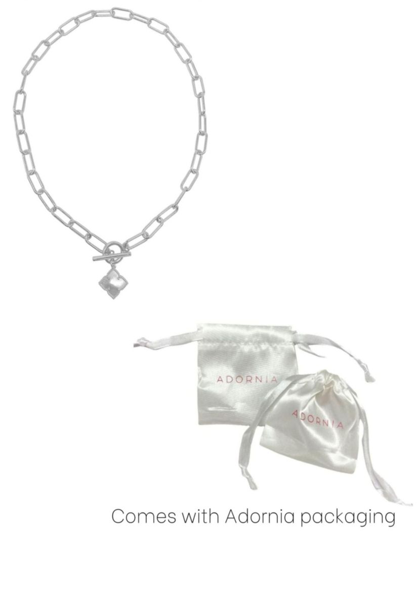 Silver Plated Flower White Mother of Pearl Paper Clip Chain Toggle Necklace