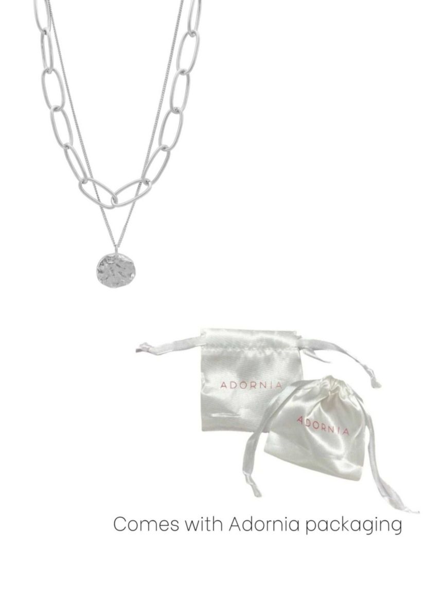 Silver Plated Oval Link Chain and Coin Pendant Layered Necklace
