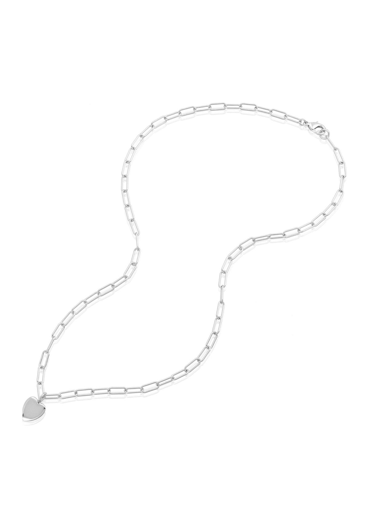 Tarnish Resistant Silver Plated 25" Heart Charm Paper Clip Chain Necklace