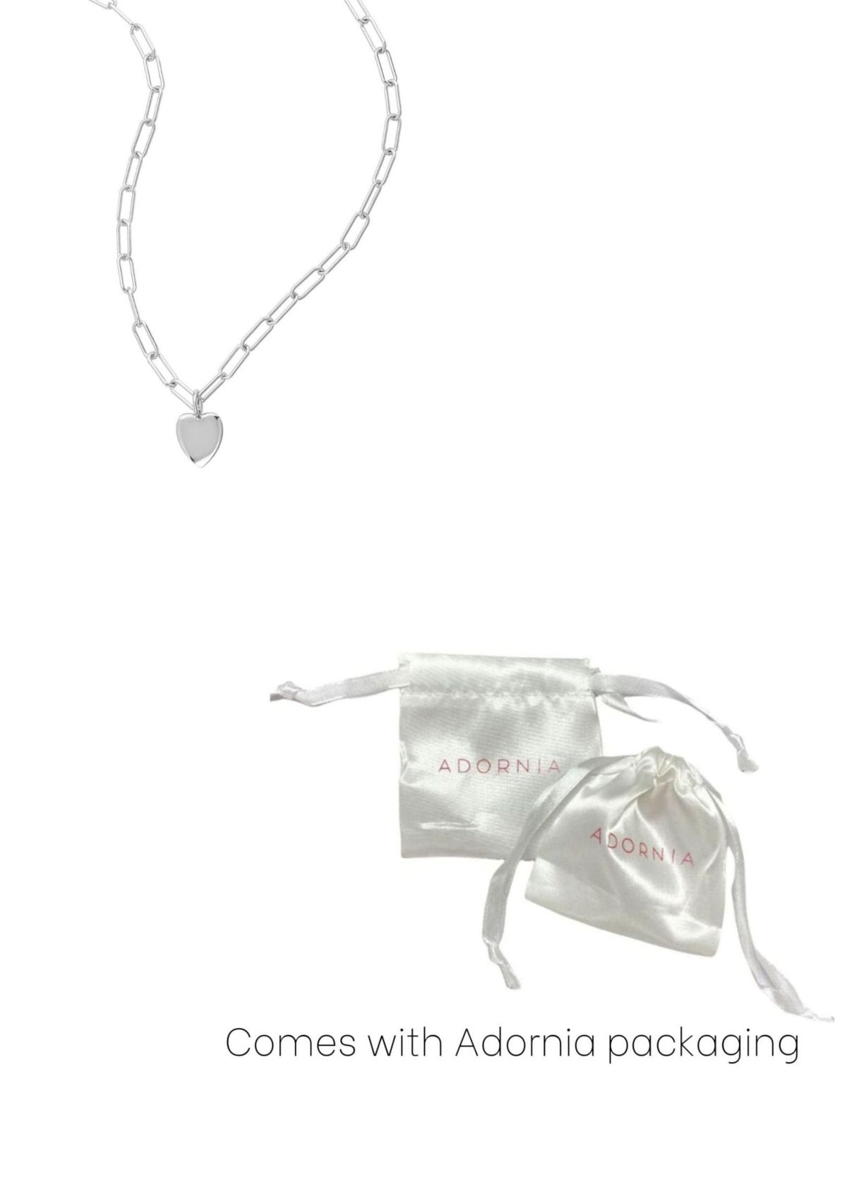 Tarnish Resistant Silver Plated 25" Heart Charm Paper Clip Chain Necklace