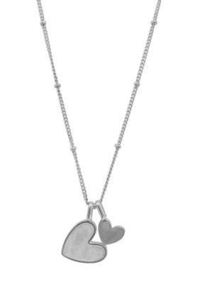 Adornia Tarnish Resistant Silver Plated Mother of Pearl Heart Charms Necklace