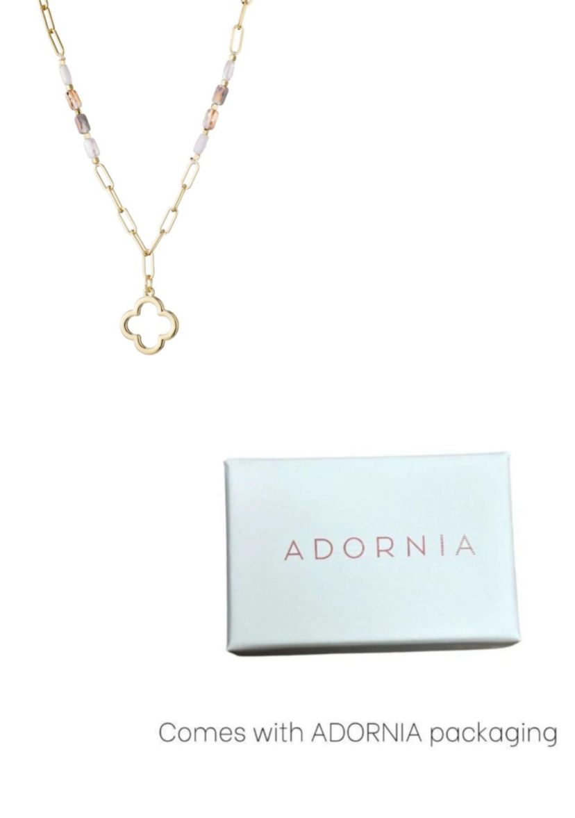 Mixed Bead and Chain Clover Outline Pendant Necklace