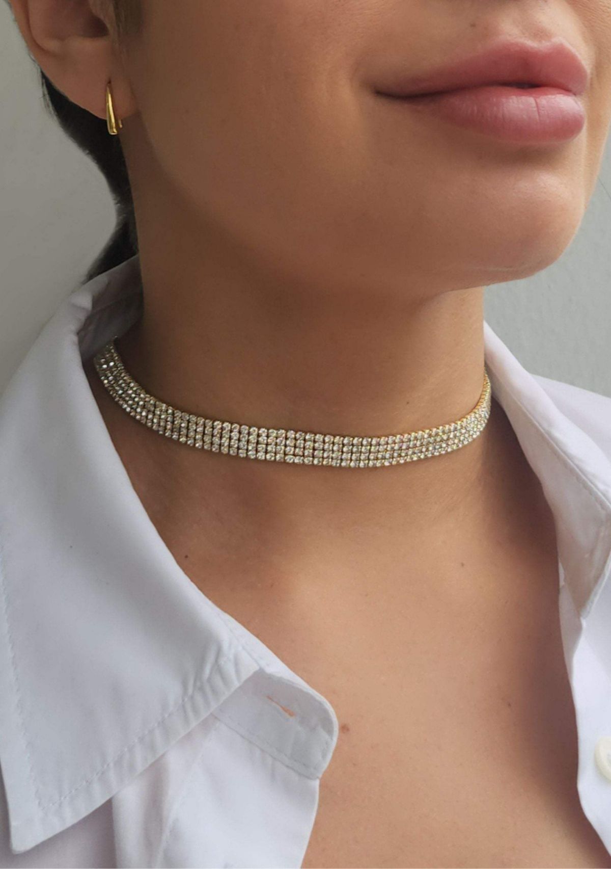 14k Gold Plated Adjustable Crystal Choker Necklace