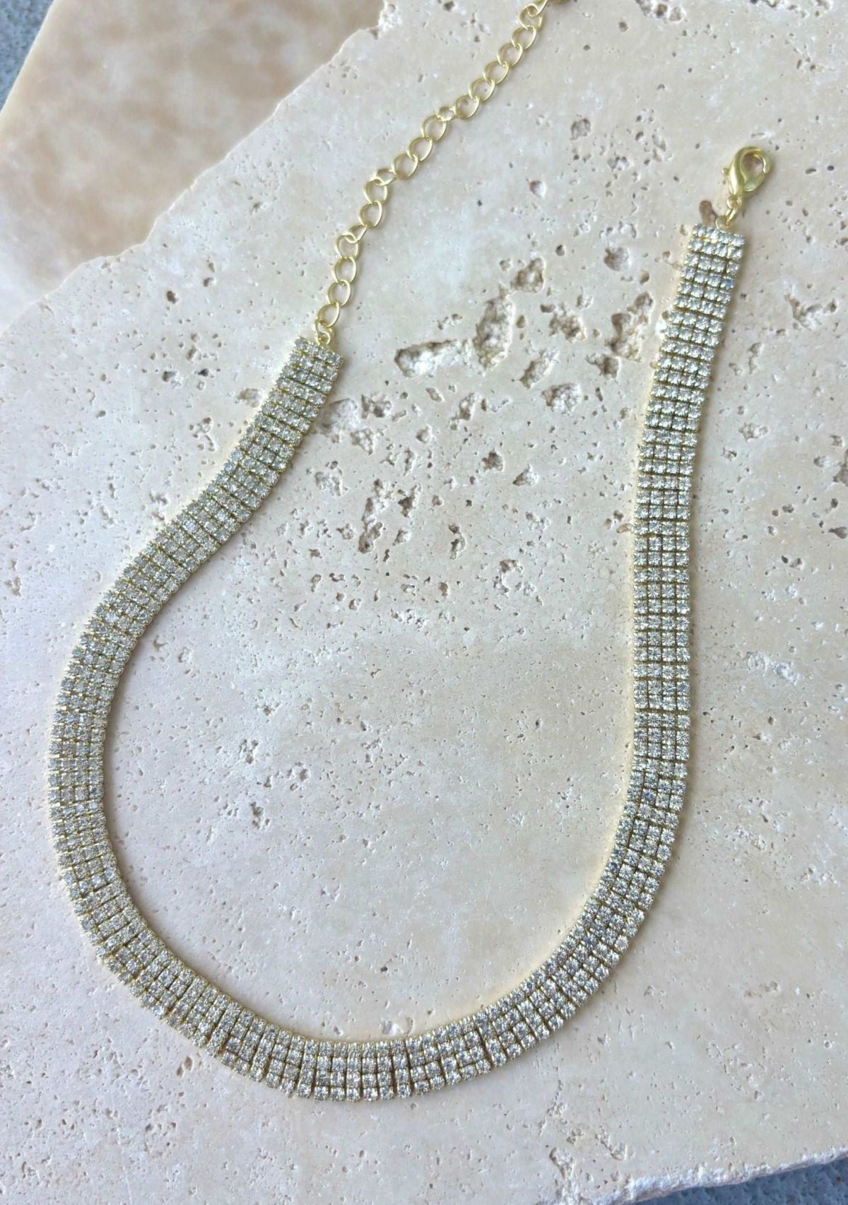 14k Gold Plated Adjustable Crystal Choker Necklace