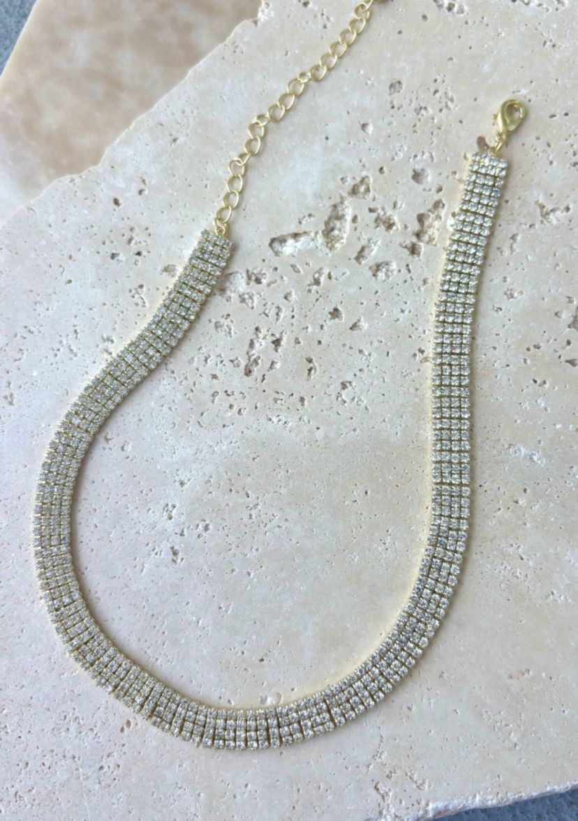 14k Gold Plated Adjustable Crystal Choker Necklace