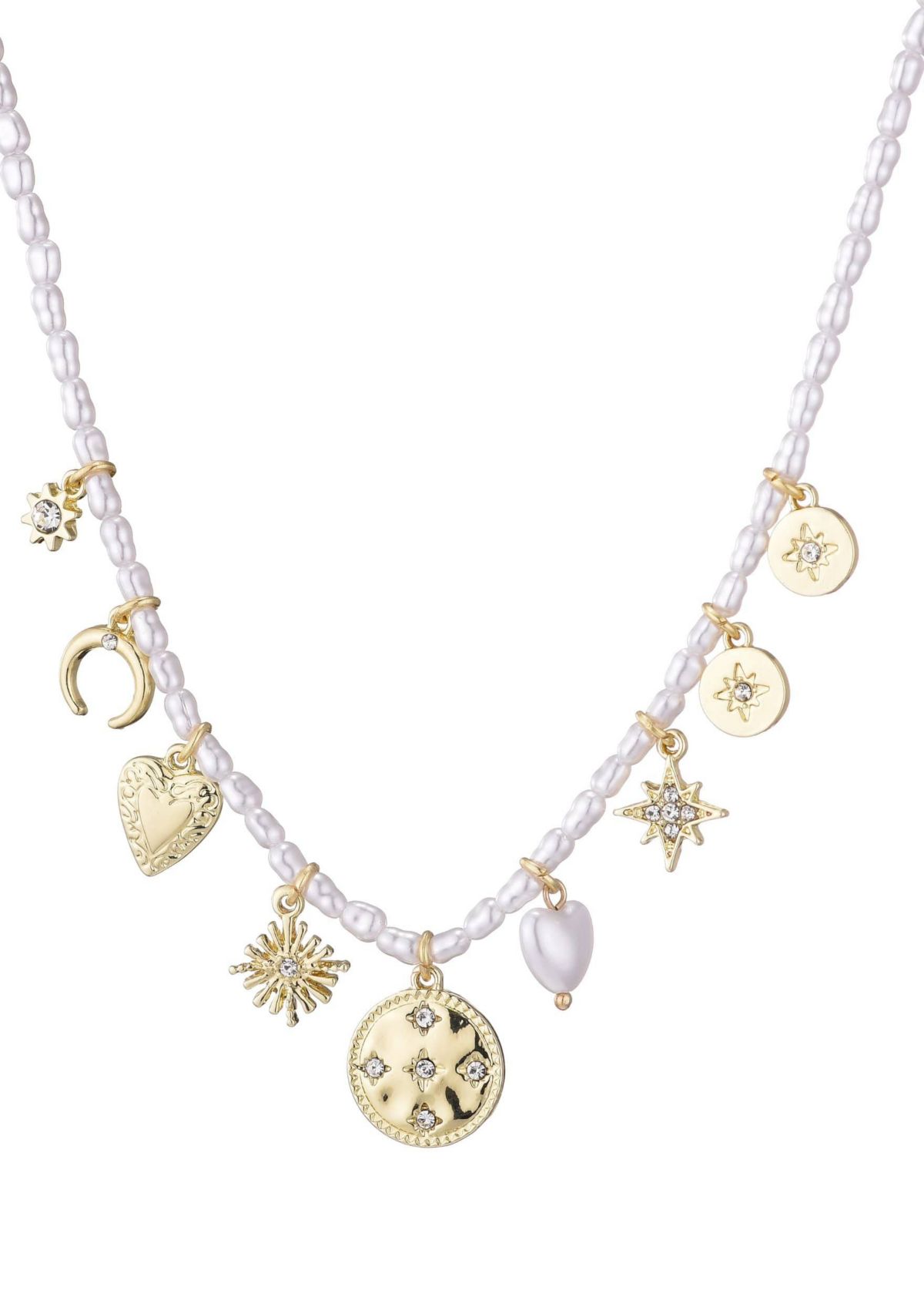 14k Gold Plated Vintage Charm Pearl Strand Necklace