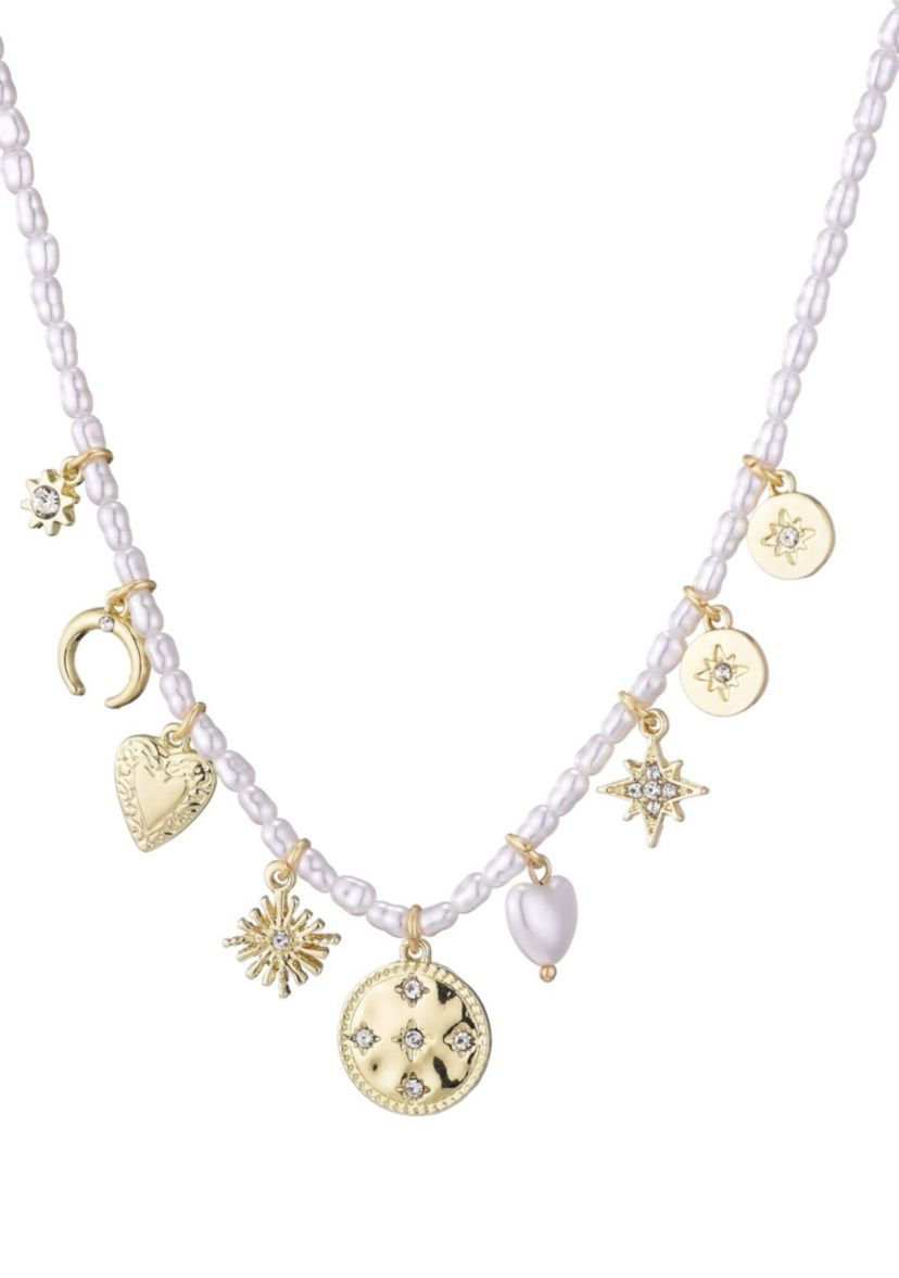 14k Gold Plated Vintage Charm Pearl Strand Necklace