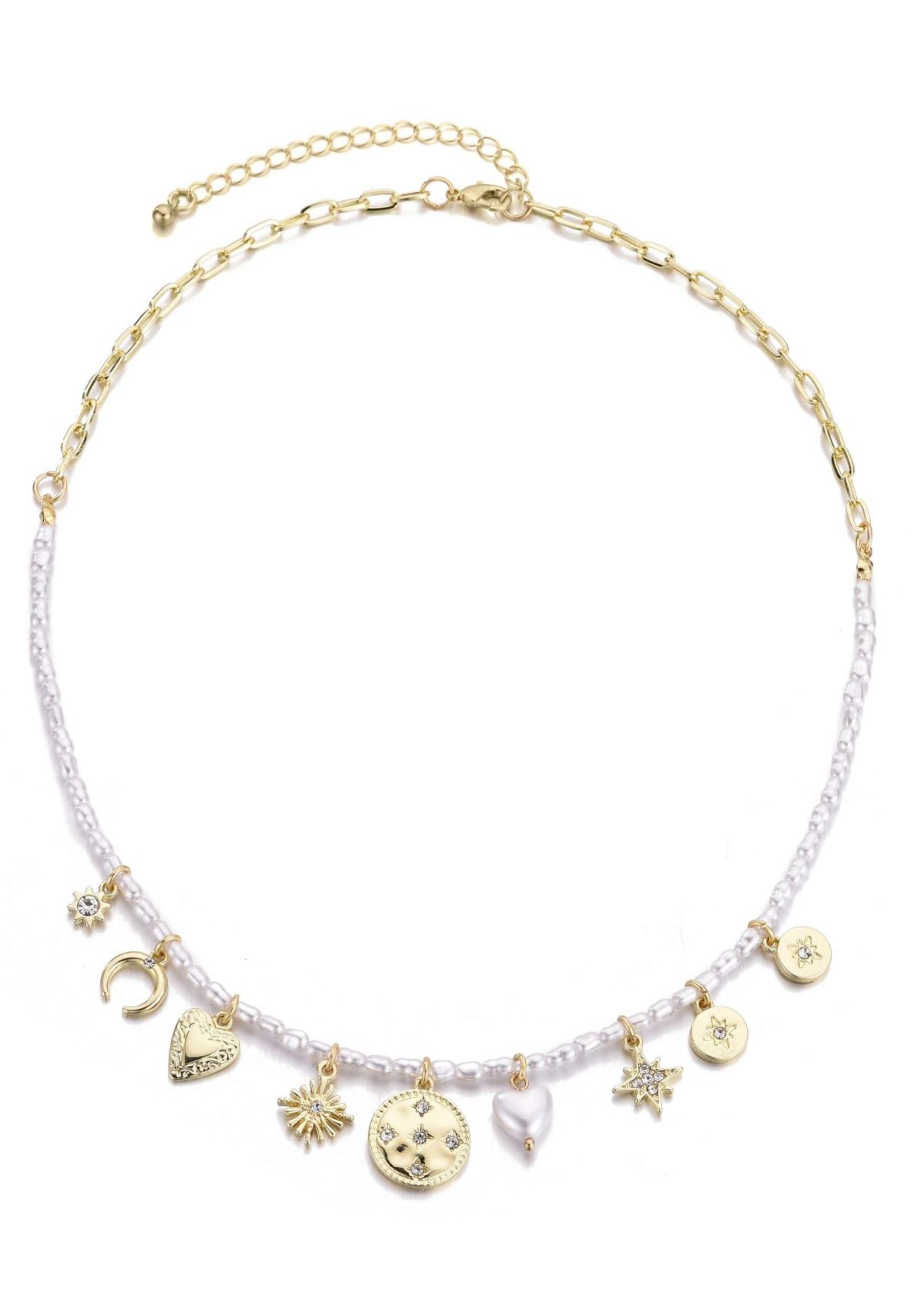 14k Gold Plated Vintage Charm Pearl Strand Necklace