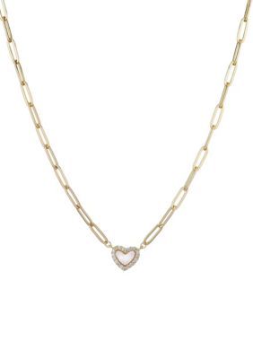 Adornia 14k Gold Plated Mother of Pearl Mini Heart Chain Necklace, White