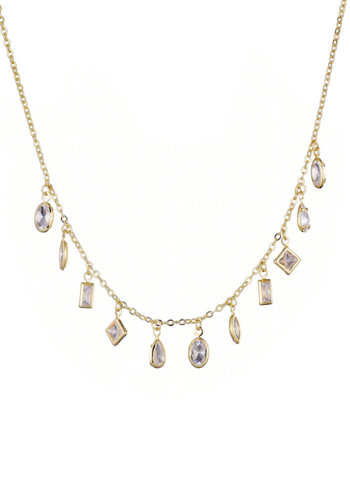 14k Gold Plated Multi Shape Dangle Necklace