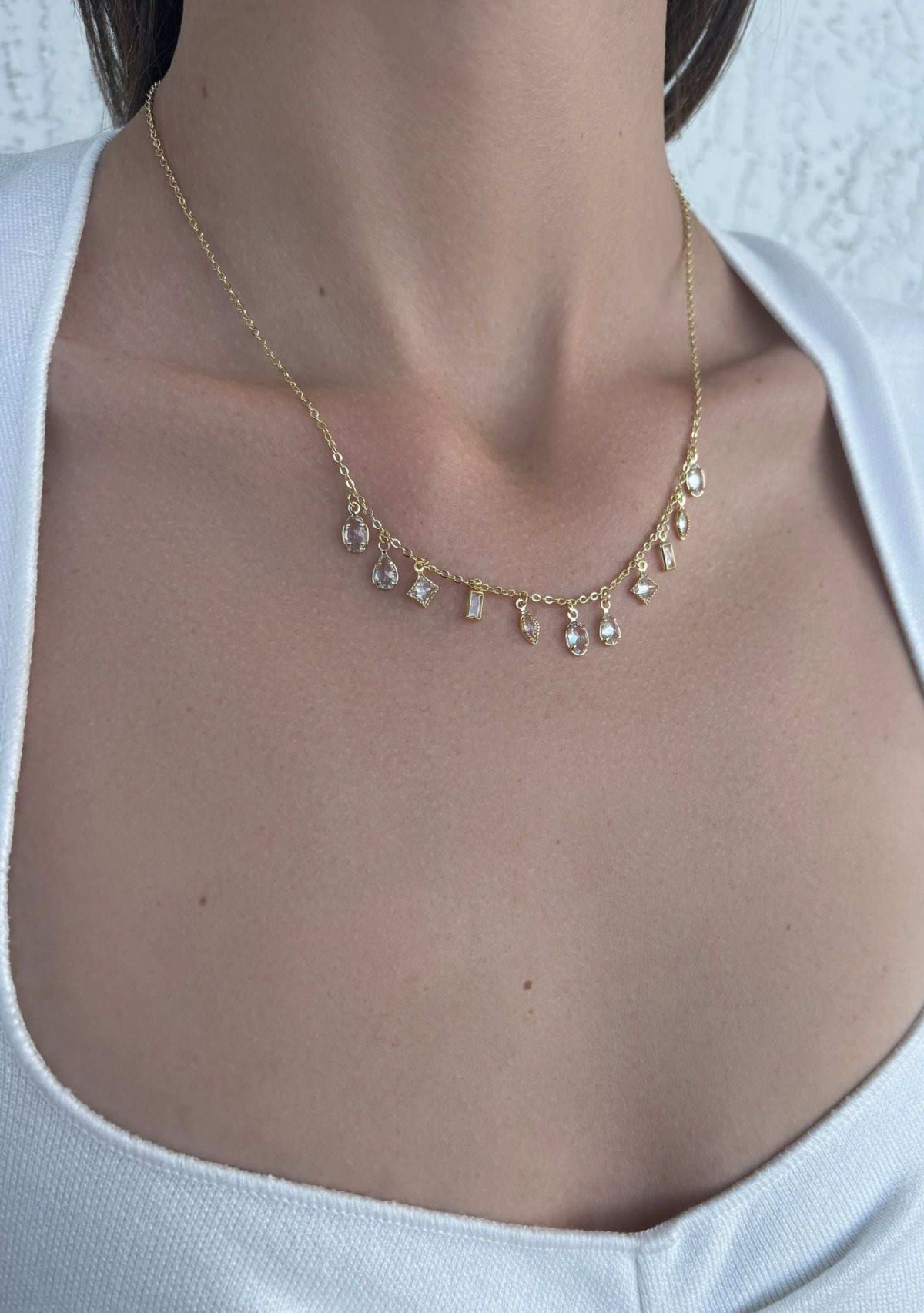 14k Gold Plated Multi Shape Dangle Necklace