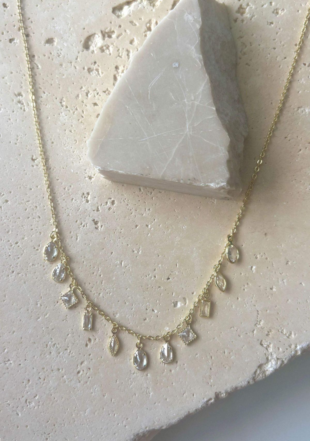 14k Gold Plated Multi Shape Dangle Necklace