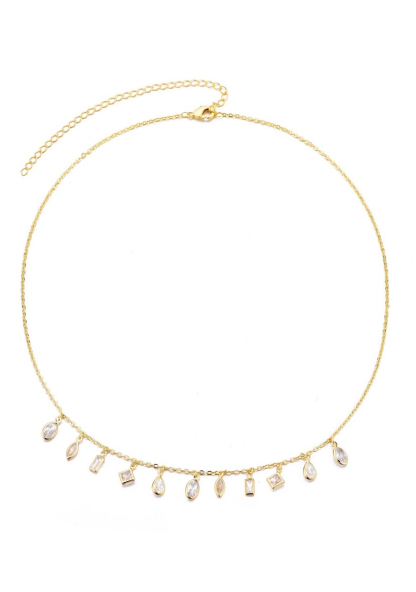 14k Gold Plated Multi Shape Dangle Necklace