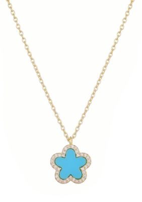 Adornia 14k Gold Plated Turquoise CZ Halo 5-Leaf Clover Necklace
