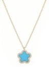 14k Gold Plated Turquoise CZ Halo 5-Leaf Clover Necklace