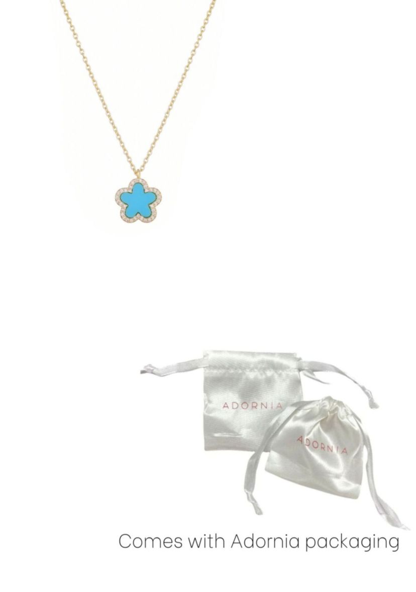 14k Gold Plated Turquoise CZ Halo 5-Leaf Clover Necklace