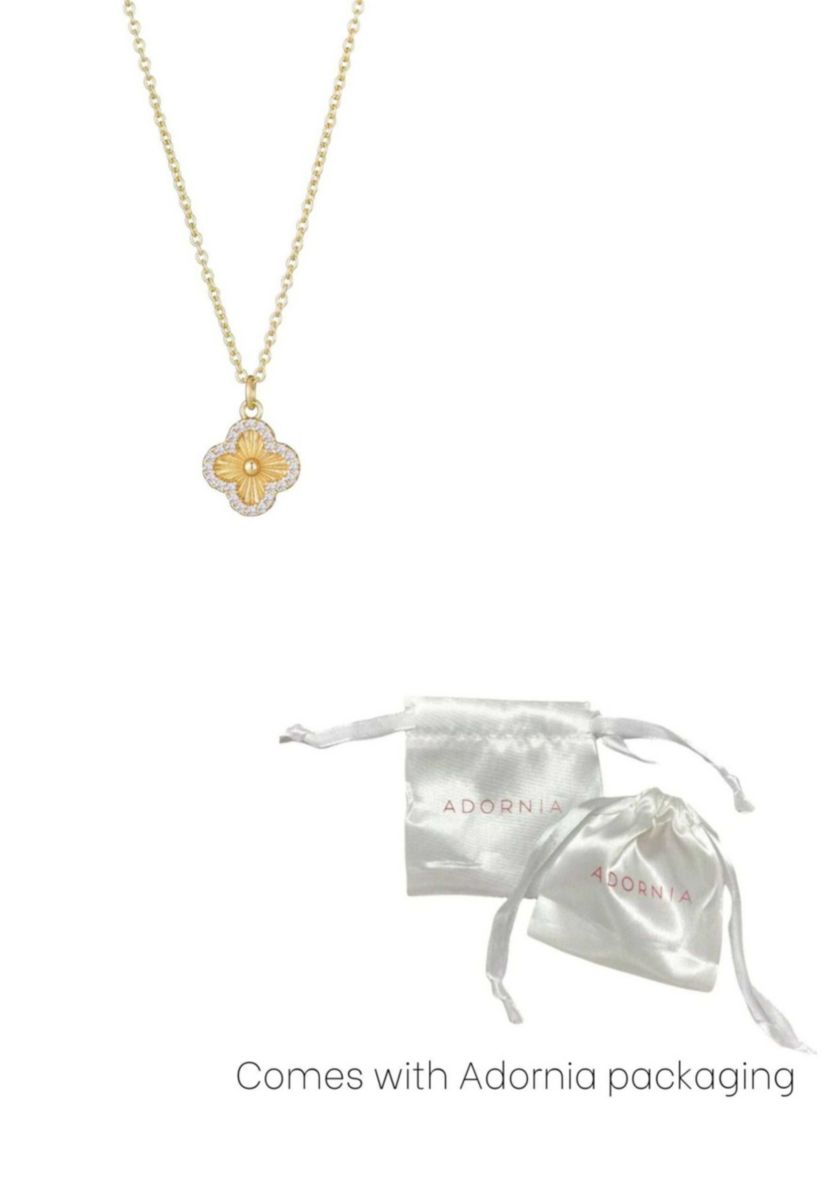 14k Gold Plated Button Clover CZ Halo Necklace