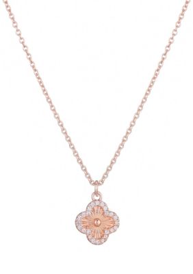 Adornia 14k Rose Gold Plated Button Clover CZ Halo Necklace