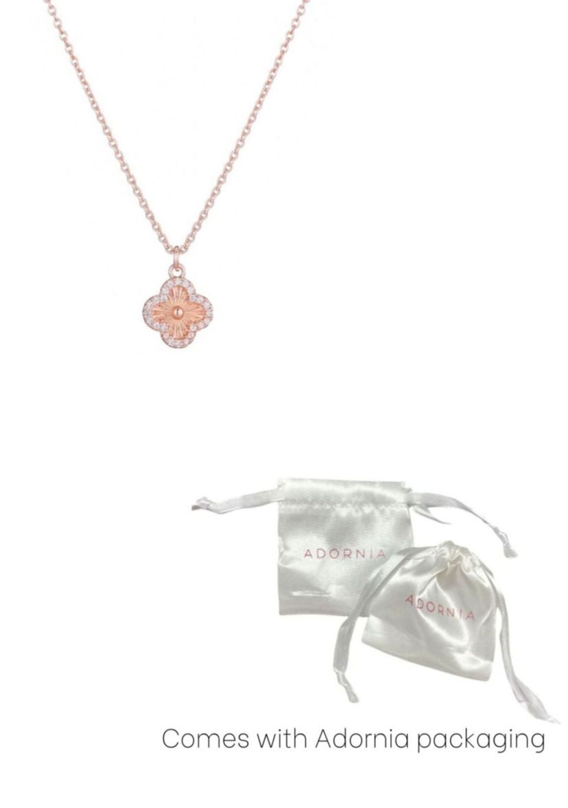 14k Rose Gold Plated Button Clover CZ Halo Necklace