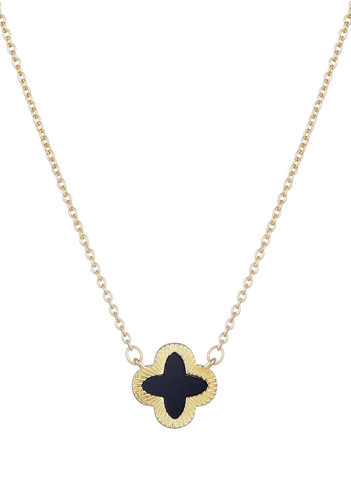14k Gold Plated Fluted Edge Black Clover Necklace