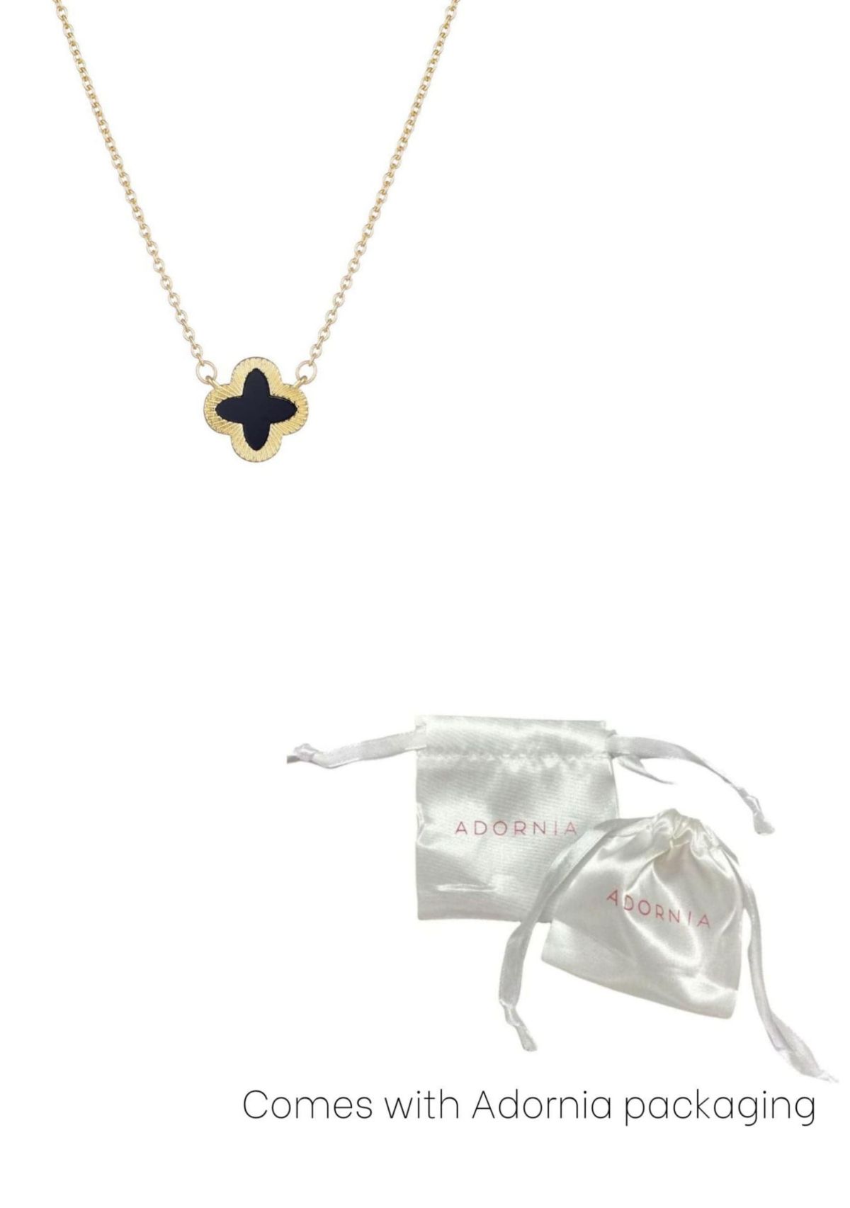 14k Gold Plated Fluted Edge Black Clover Necklace