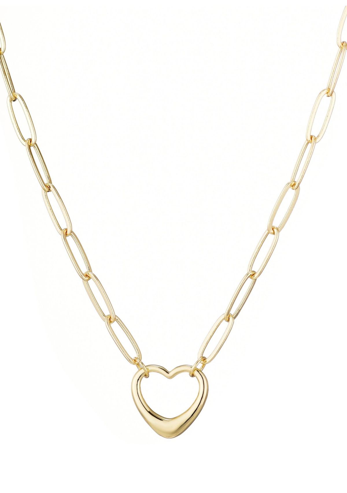 14k Gold Plated Paperclip Chain Outline Heart Necklace