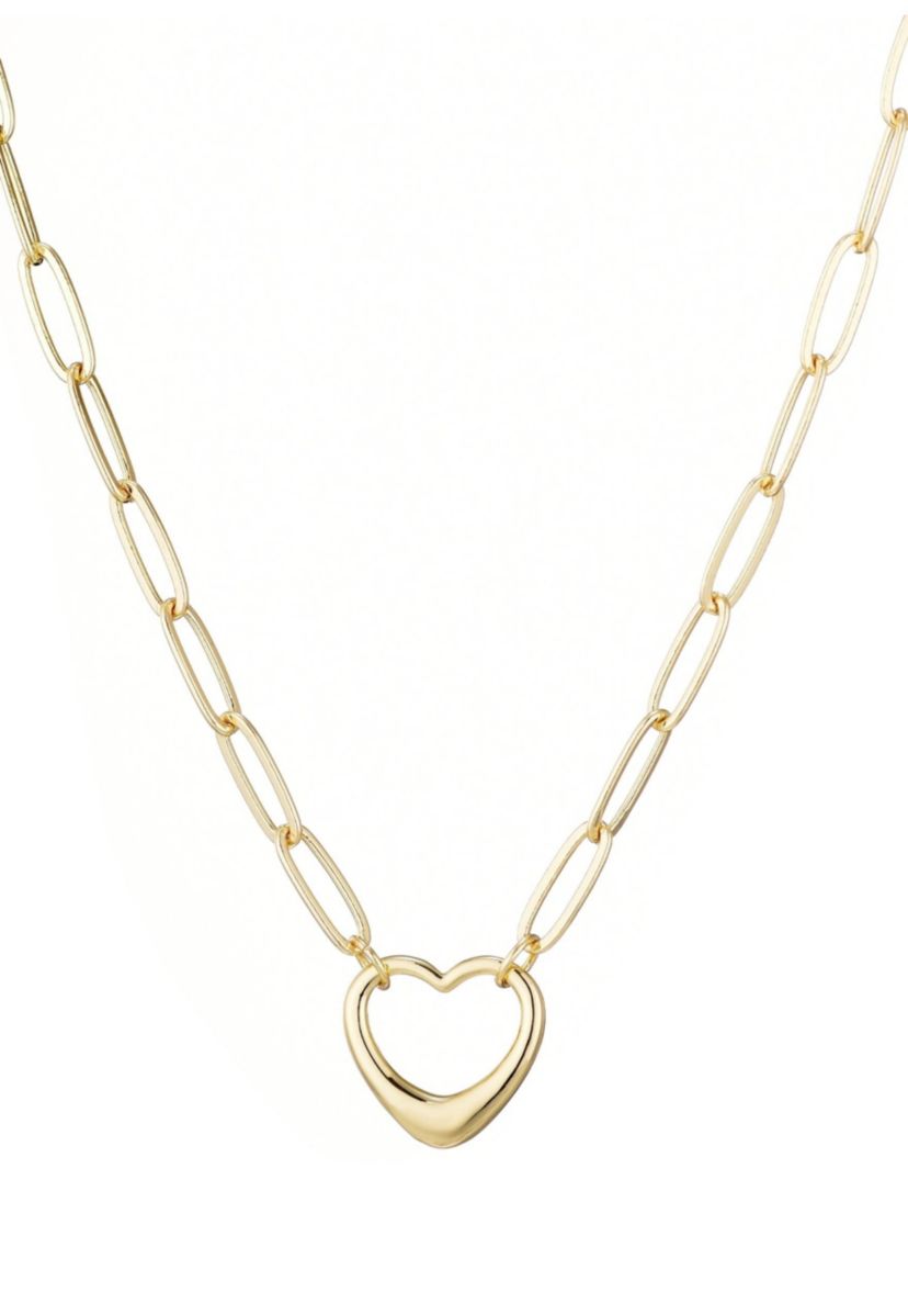 14k Gold Plated Paperclip Chain Outline Heart Necklace