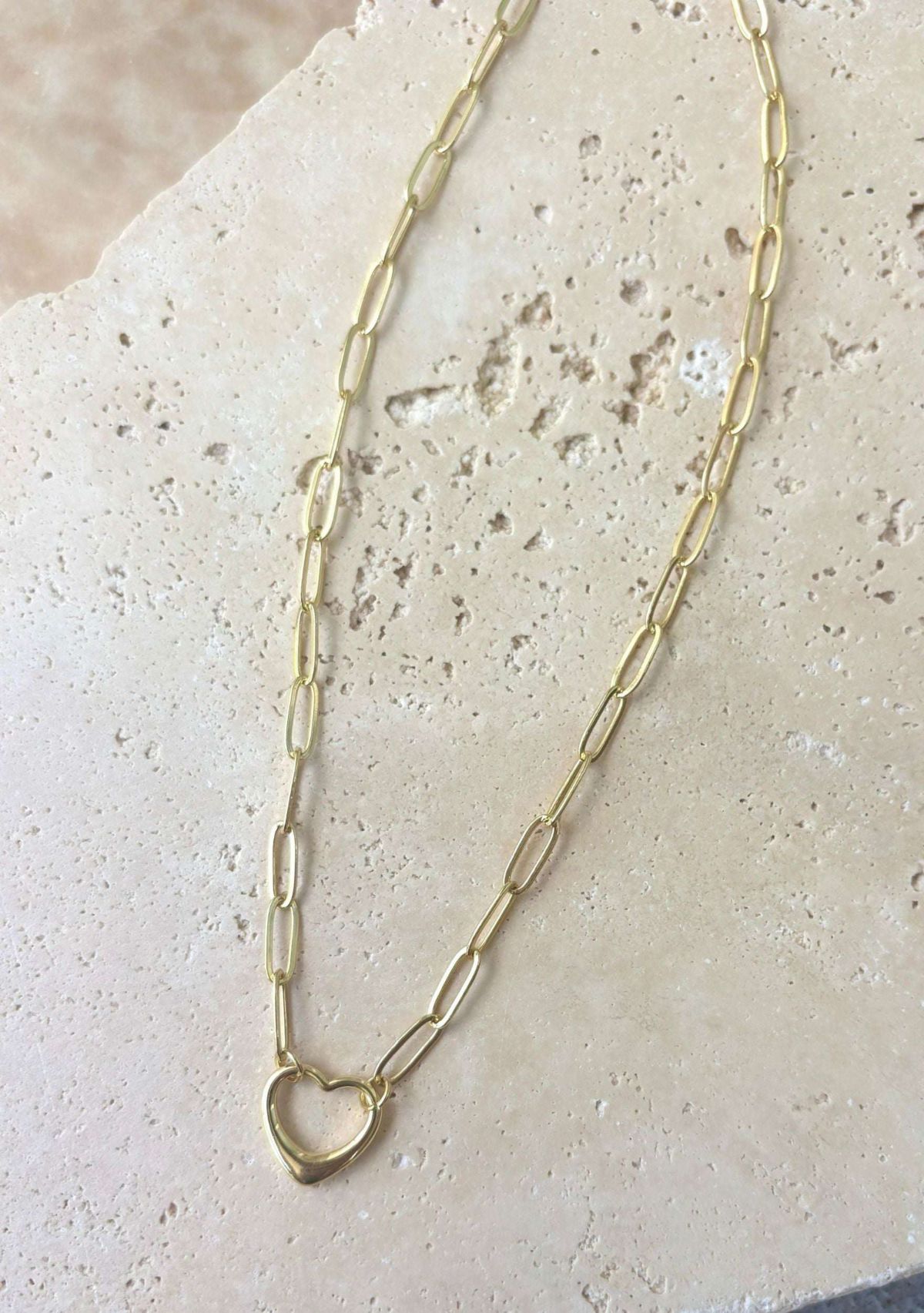 14k Gold Plated Paperclip Chain Outline Heart Necklace
