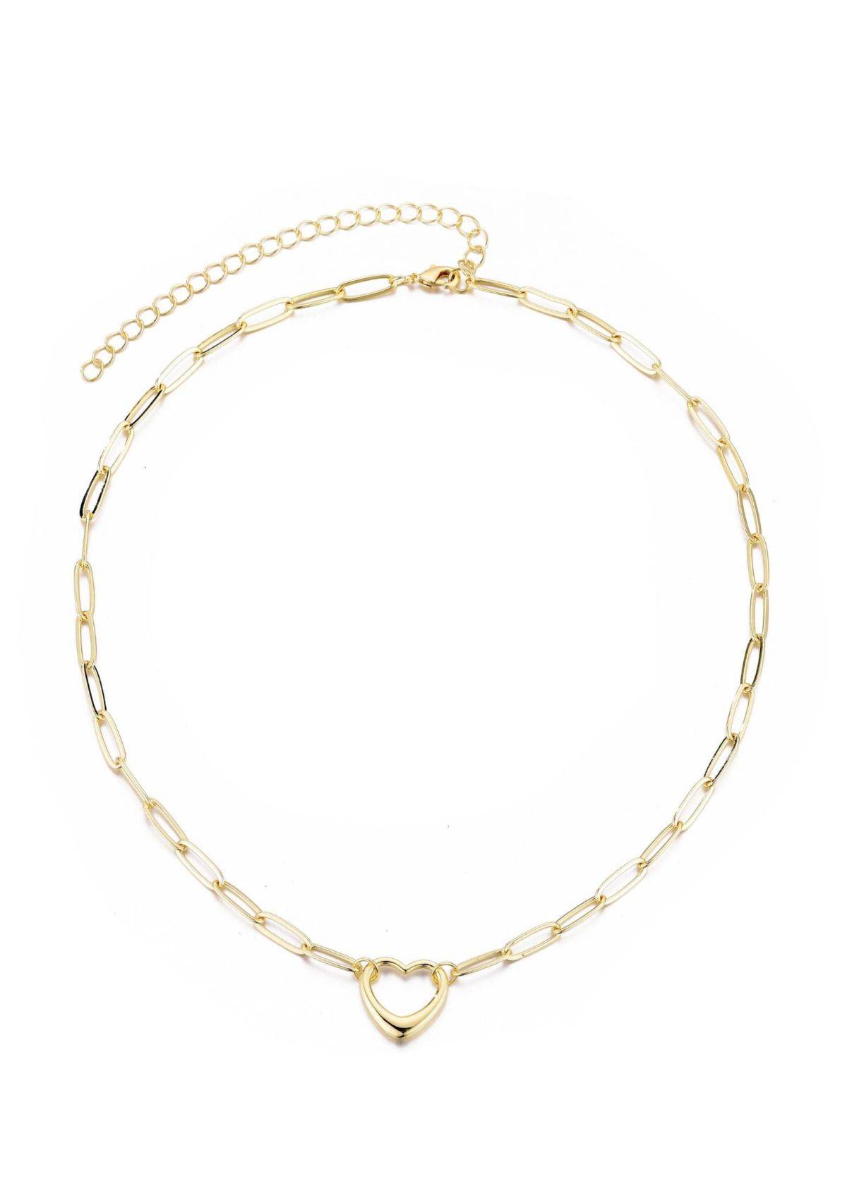 14k Gold Plated Paperclip Chain Outline Heart Necklace