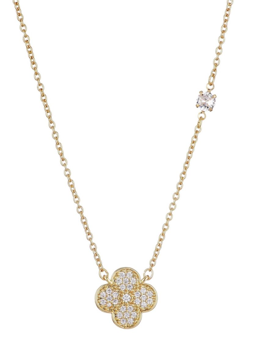 14k Gold Plated CZ Clover Necklace