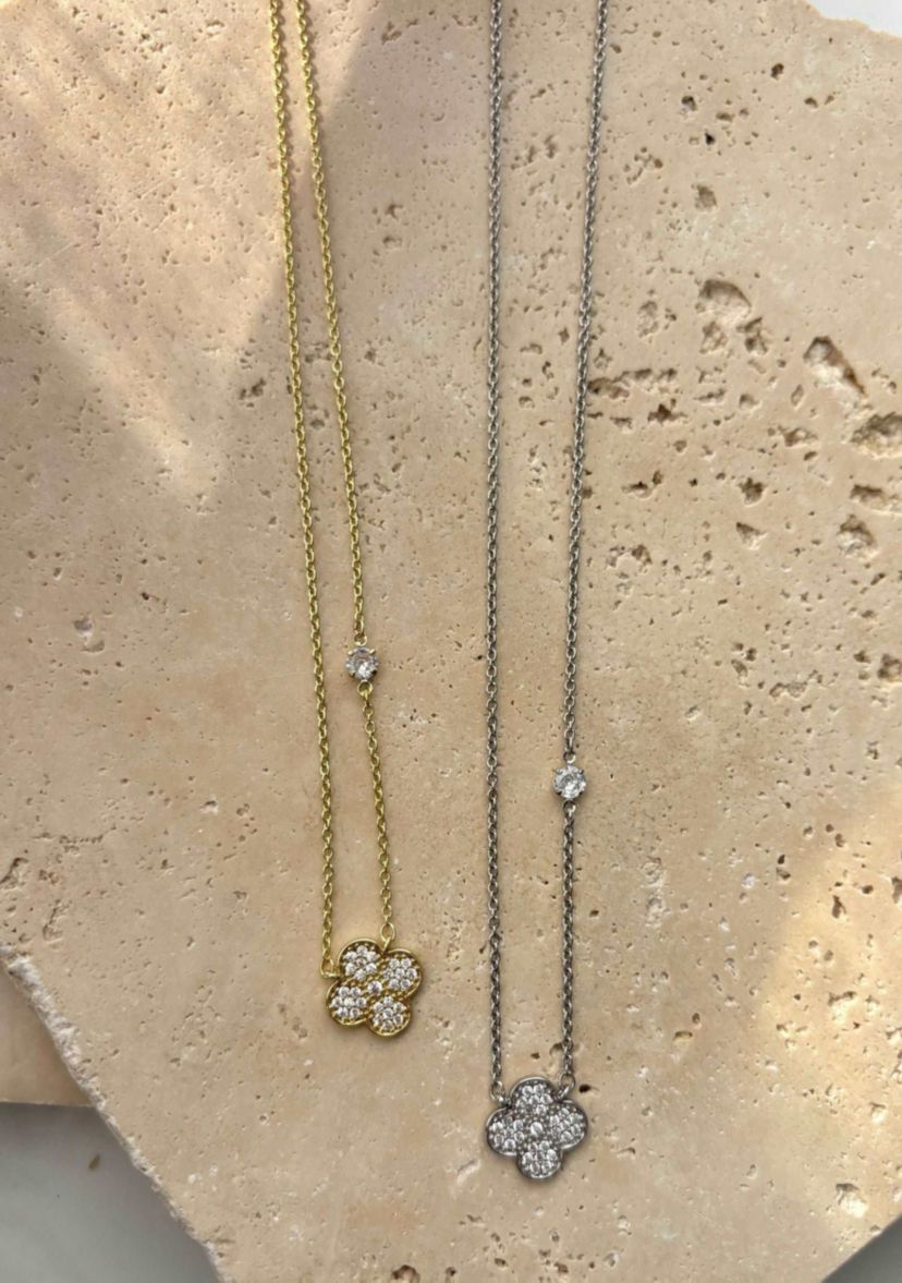 14k Gold Plated CZ Clover Necklace