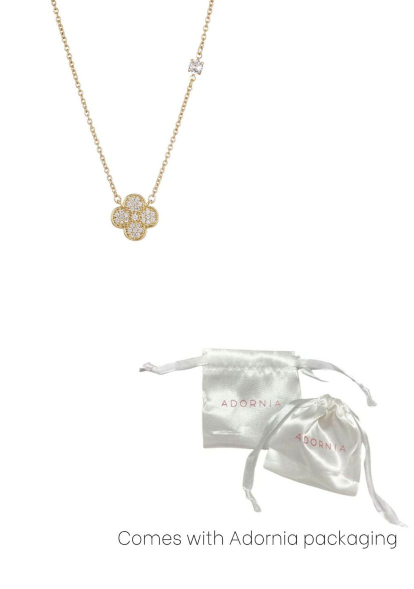 14k Gold Plated CZ Clover Necklace