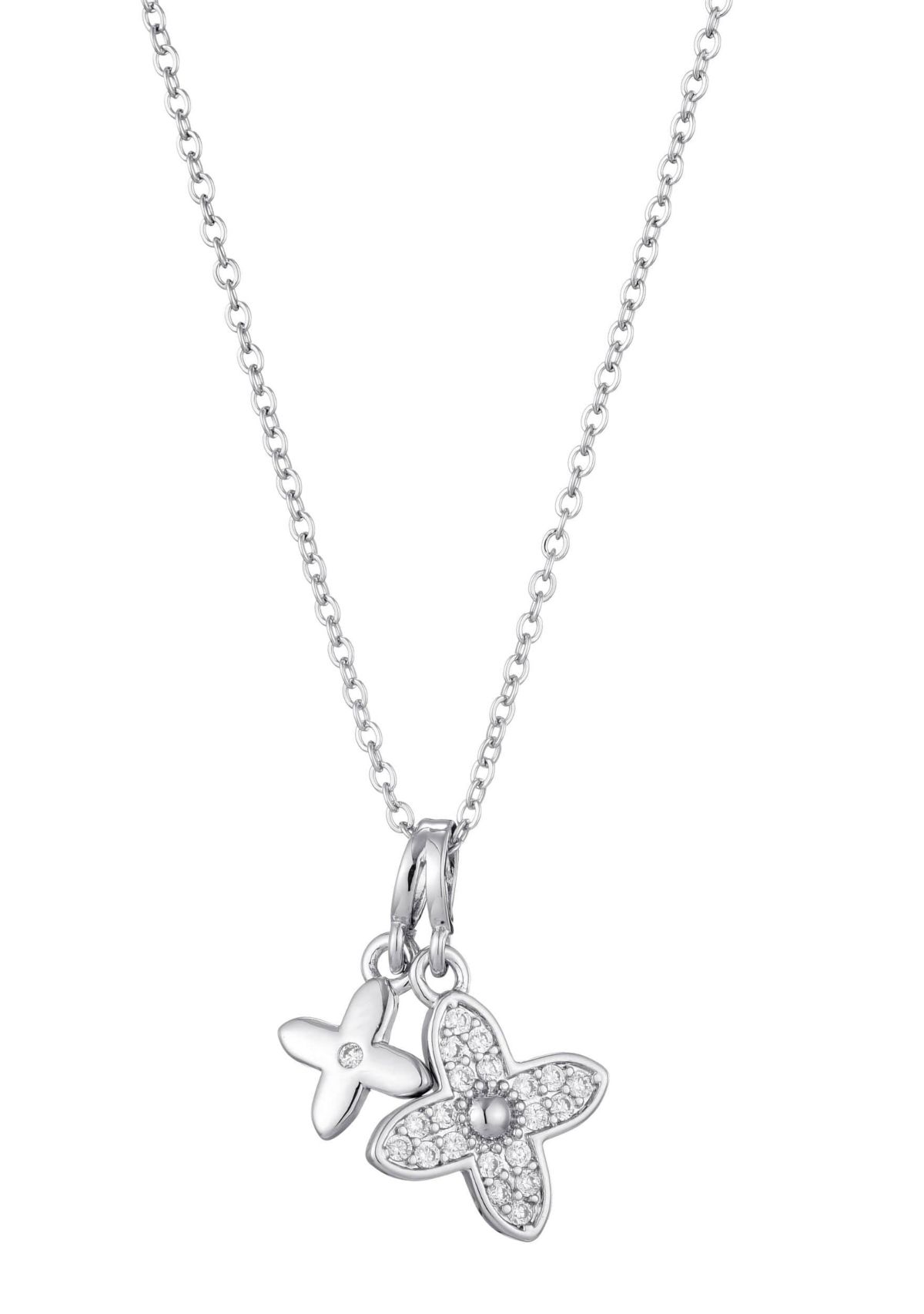 Tarnish Resistant Silver Plated Double Pointed Clover CZ Necklace