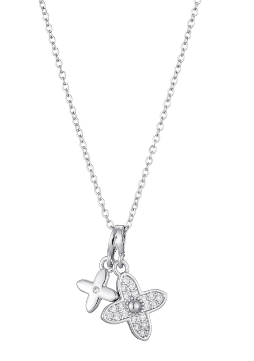 Tarnish Resistant Silver Plated Double Pointed Clover CZ Necklace