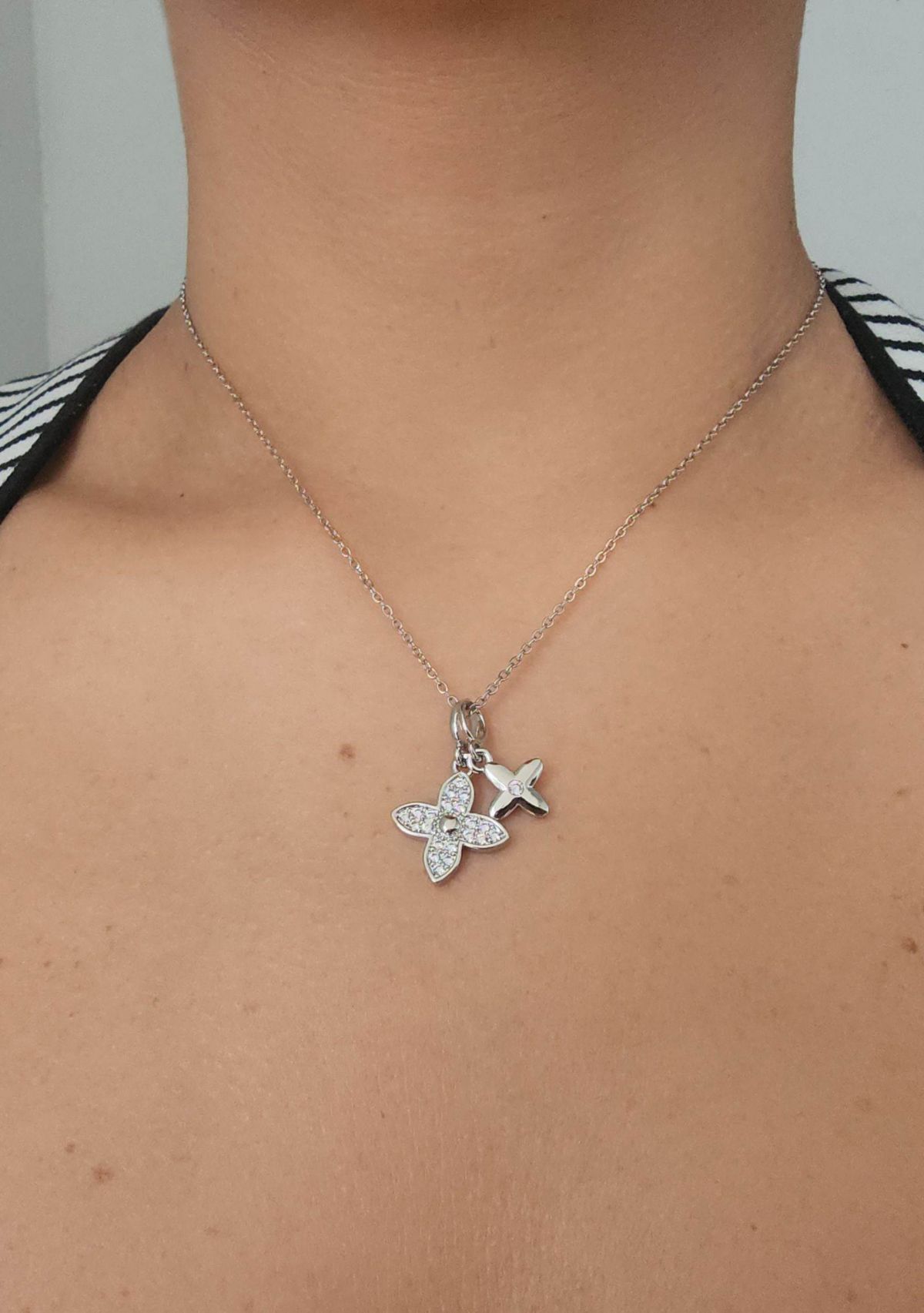 Tarnish Resistant Silver Plated Double Pointed Clover CZ Necklace