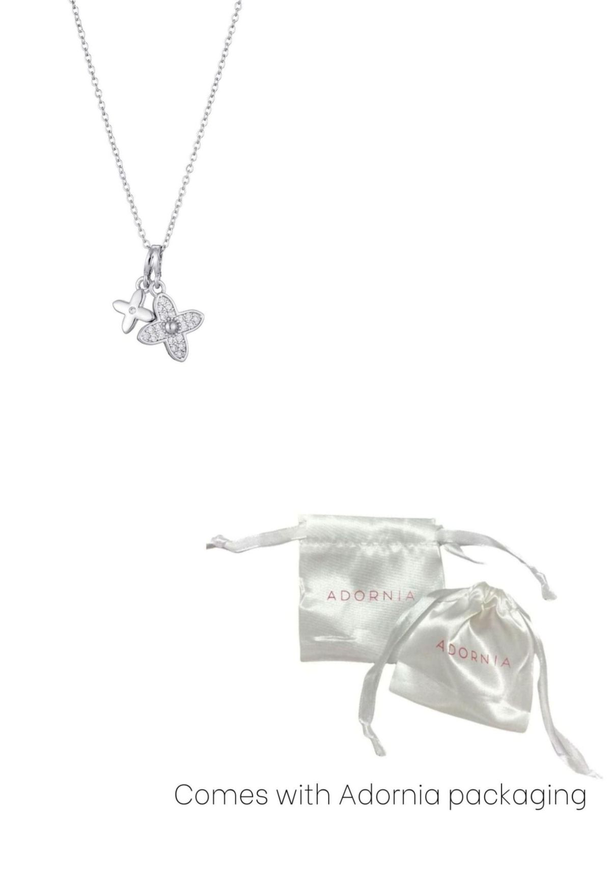 Tarnish Resistant Silver Plated Double Pointed Clover CZ Necklace