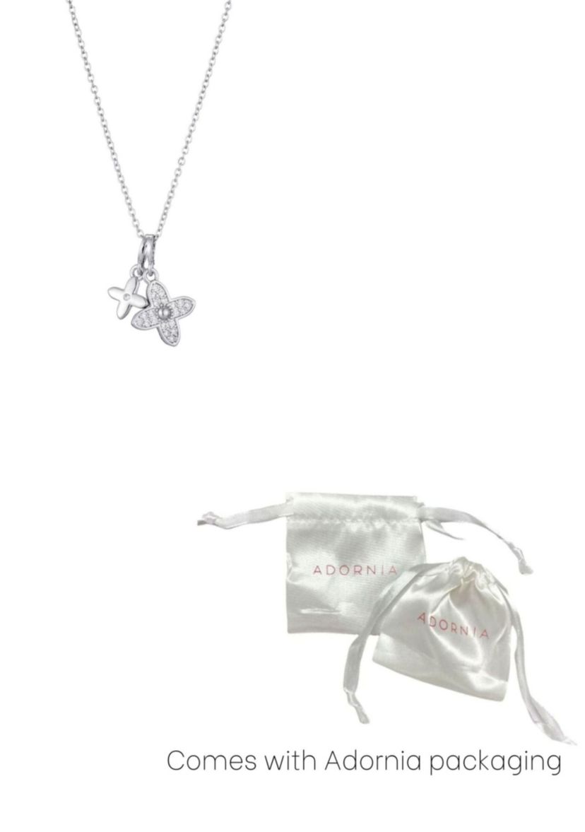 Tarnish Resistant Silver Plated Double Pointed Clover CZ Necklace