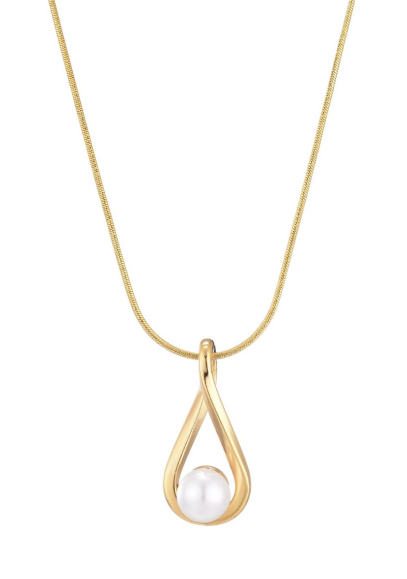 Tarnish Resistant 18k Gold Plated Hanging Pearl Necklace