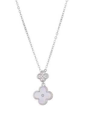 Adornia Tarnish Resistant Silver Plated Mother of Pearl Sliding 2-Clover CZ Necklace