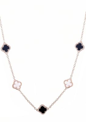 Adornia 14k Rose Gold Plated Mixed Black and White Clover Station Necklace