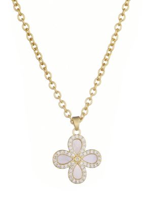 Adornia 14k Gold Plated Mother of Pearl Flower CZ Halo Necklace